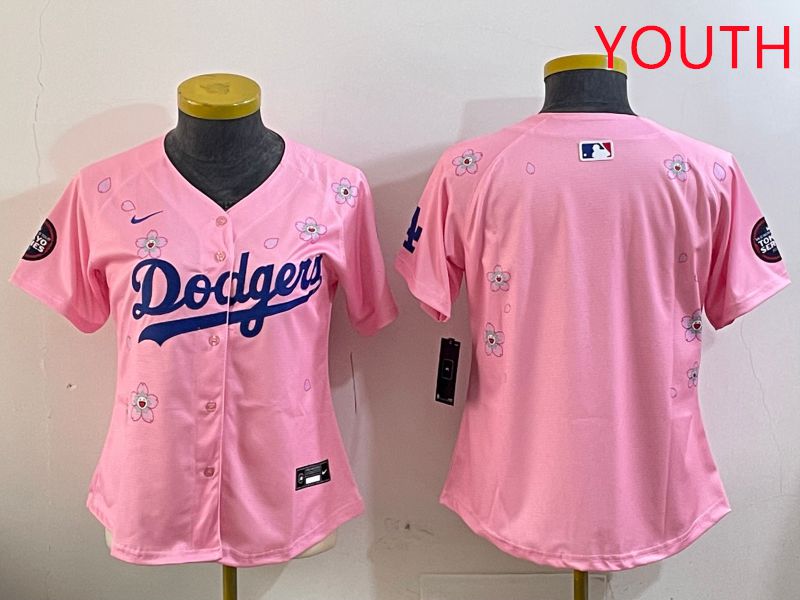 Youth Los Angeles Dodgers Blank Pink Sakura Edition 2025 Nike MLB Jersey style 1